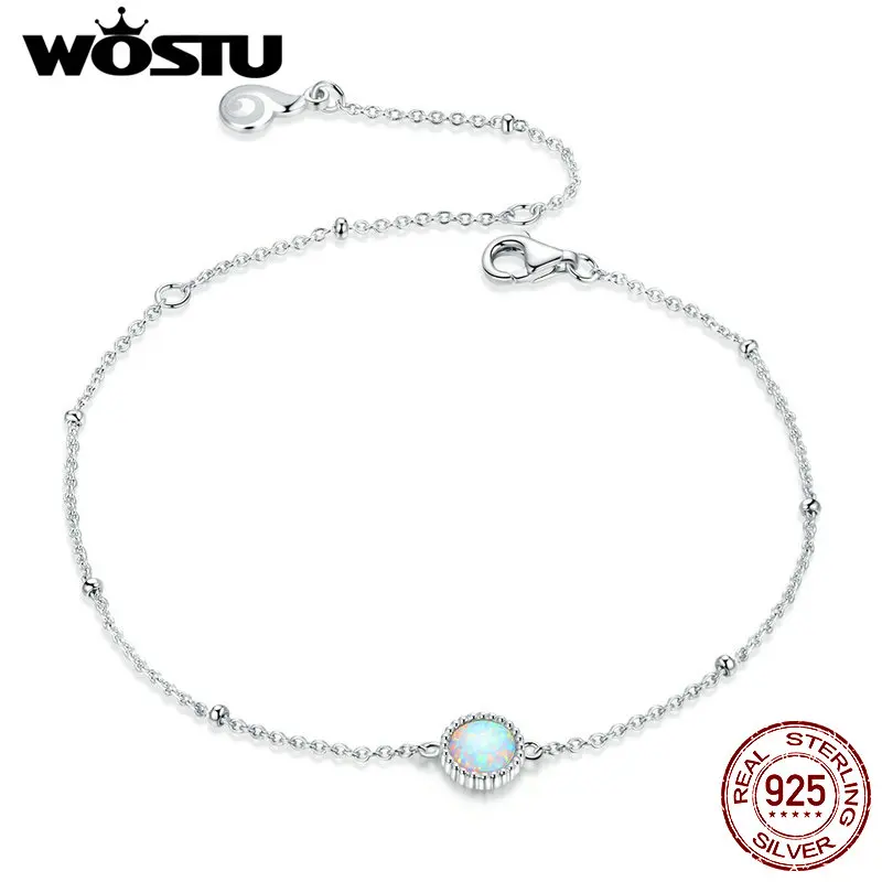 

WOSTU Chain Bracelets 100% 925 Sterling Silver Gorgeous Opal Chain Women Bracelets Lobster Clasp Sterling Silver Jewelry BNB054