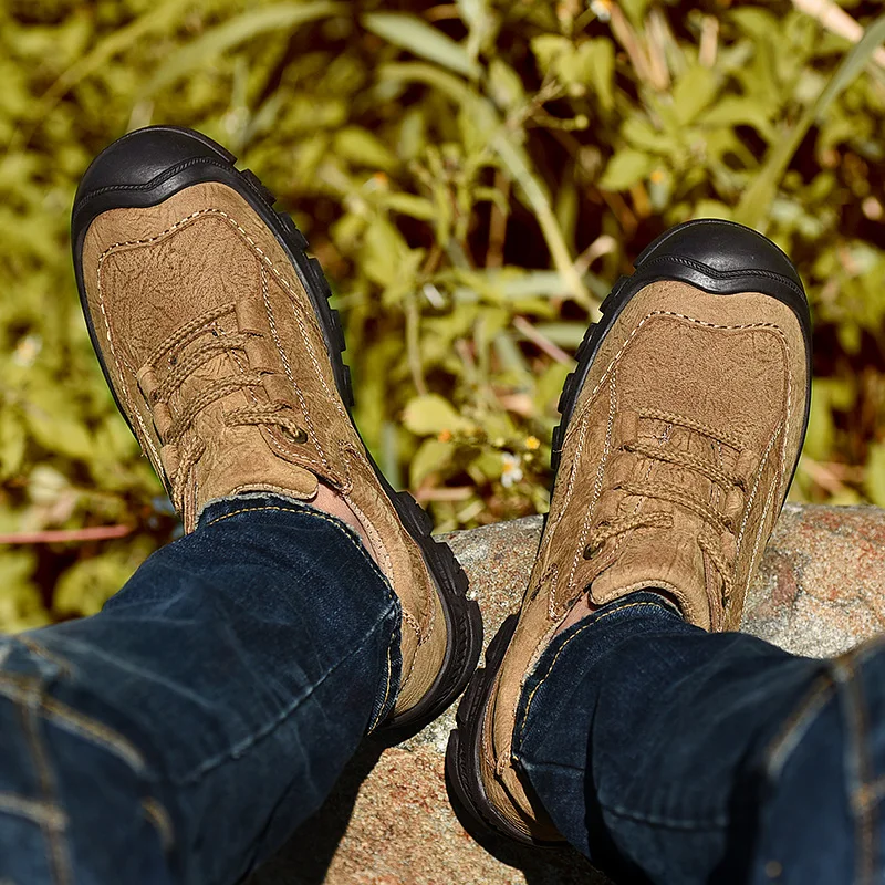 Мужская обувь из натуральной кожи с золотым плетением; тактические ботинки из мягкой резины; комфортный горный треккинг; походная обувь; мужские кроссовки