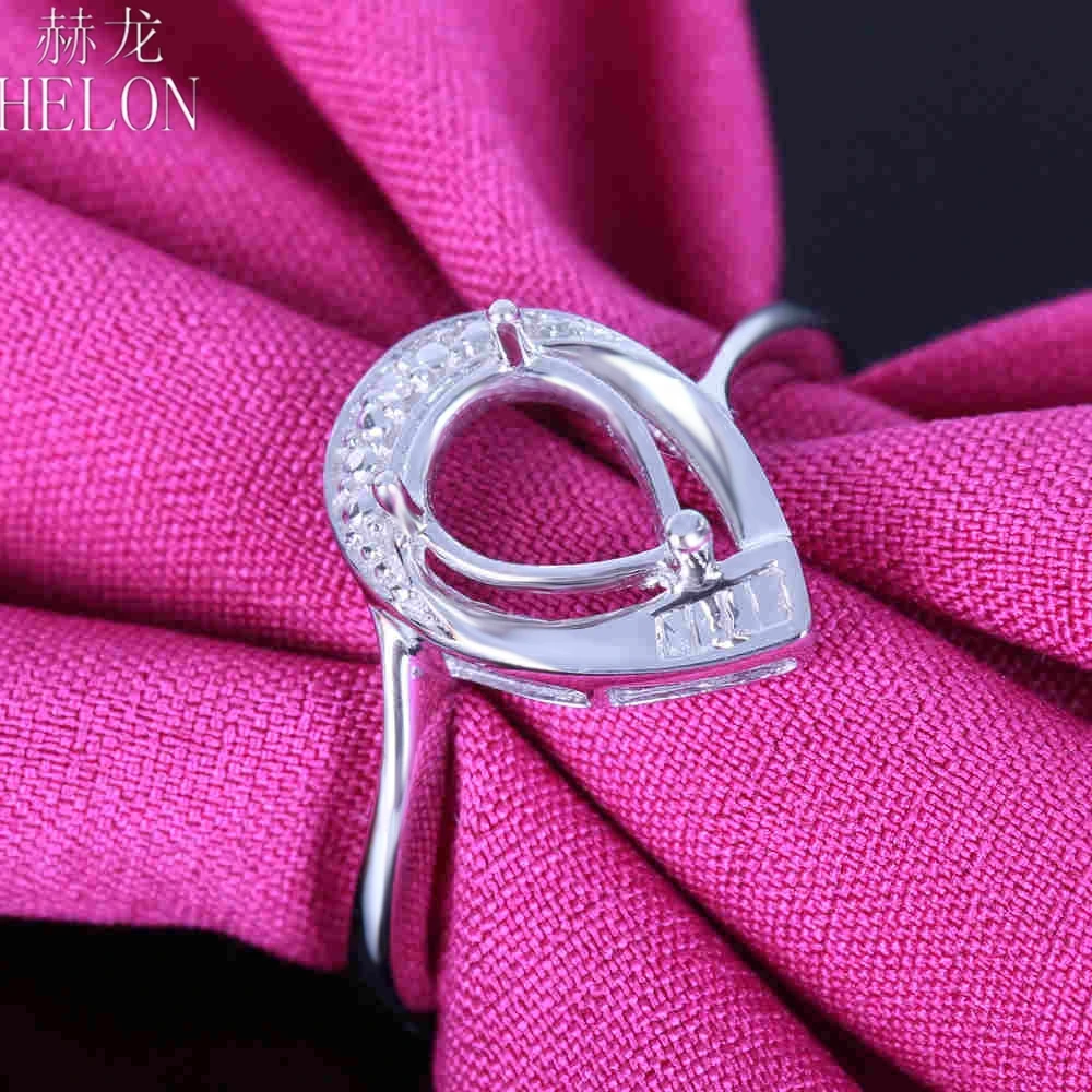 

HELON 7x5mm Pear cut Solid 14K White Gold Real Natural Diamonds Fine Wedding Semi Mount Ring Setting Trendy Fine Jewelry