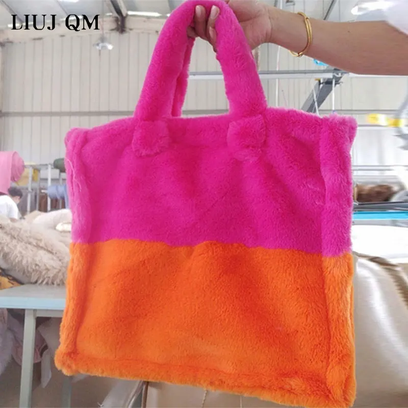 

Winter Women Shoulder Fur Bag soft warm Simple Handbag Tote Large Capacity Autumn Female Solid Color Shopping Bag Girls