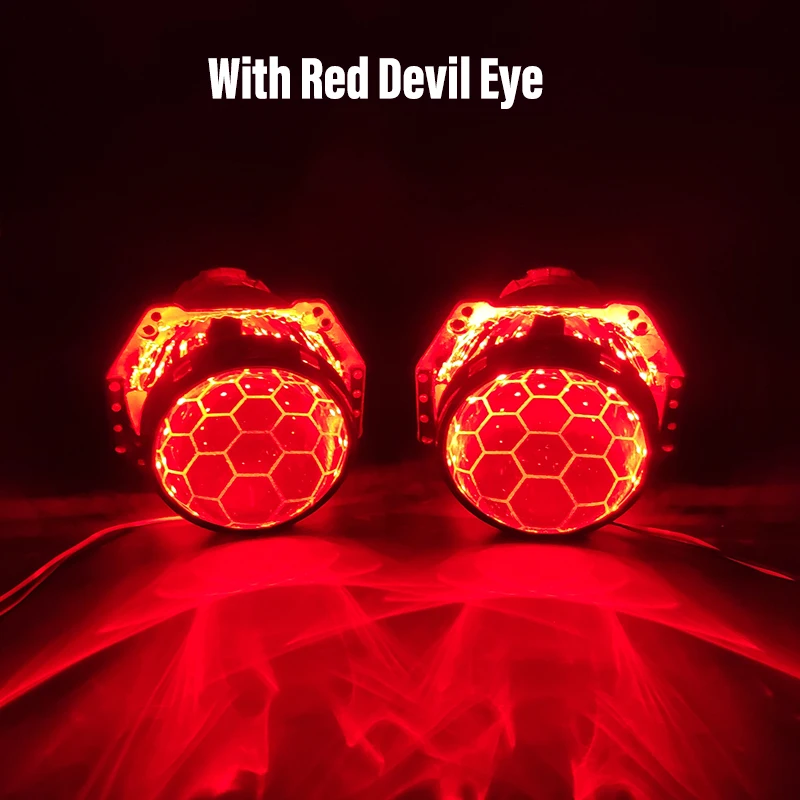 With Red Devil Eye Для Hella 3R G5 5 фары линзы Honeycomb HID проектор D1 D2 D3 D4 Bi-xenon 3,0 травление линзы тюнинг аксессуары футбольный стиль - Цвет: With Red Devil Eye
