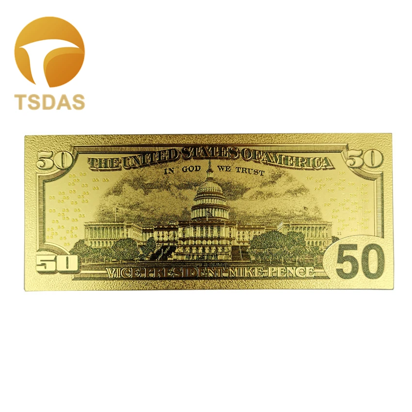 Позолоченные цветные банкноты 24 К 50 долларов США золотые поддельные деньги для