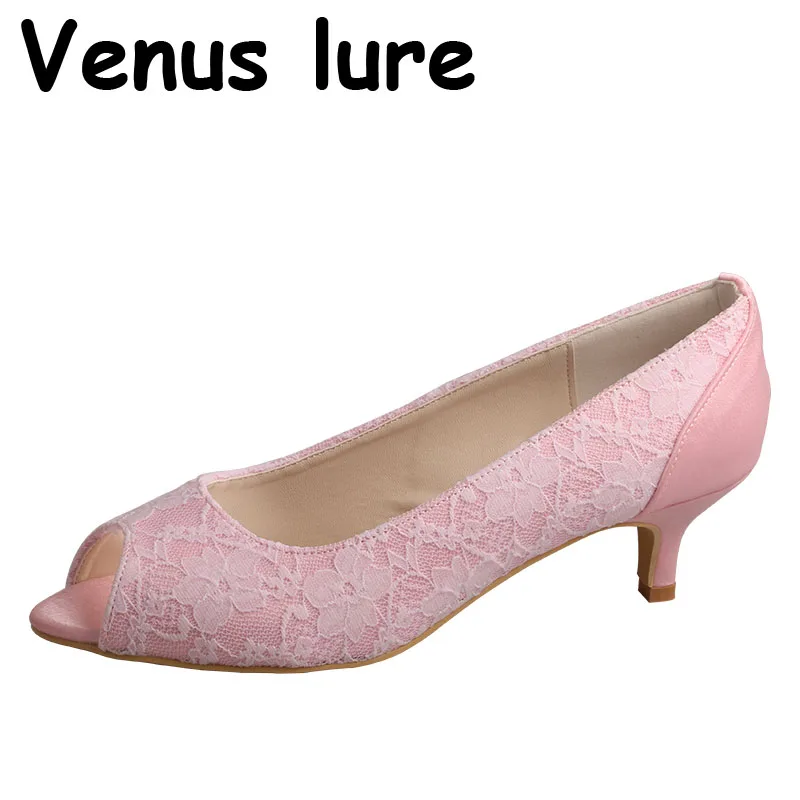 

Factory Direct Low Heels Shoes Women Slip on Pink Pumps Peep Toe Size 8