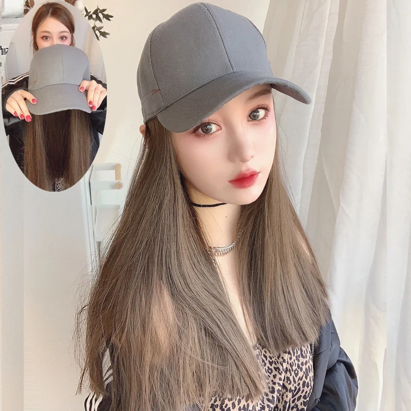 

LVHAN Long Synthetic Baseball Cap Wig Cold Brown Straight Hair Naturally Connected Artificial Hat Adjustable Girl
