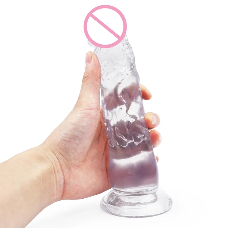 Прозрачный желеобразный фаллоимитатор большого размера на присоске