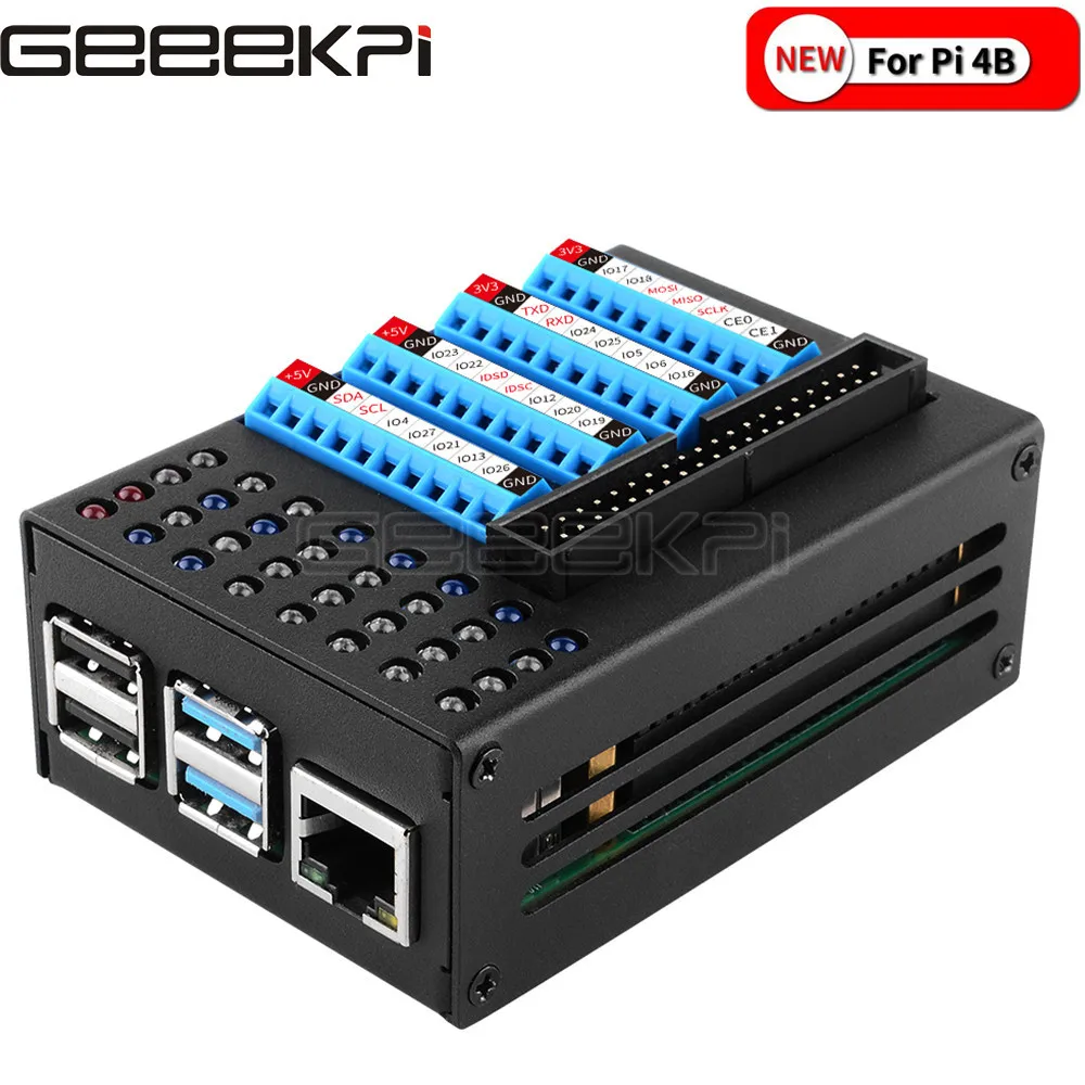 Geeekpi 40pin Cabo Fio Soquete Gpio Placa Terminal Caixa de Metal com Led para Raspberry pi Modelo b Acessórios p/ quadro de demonstração