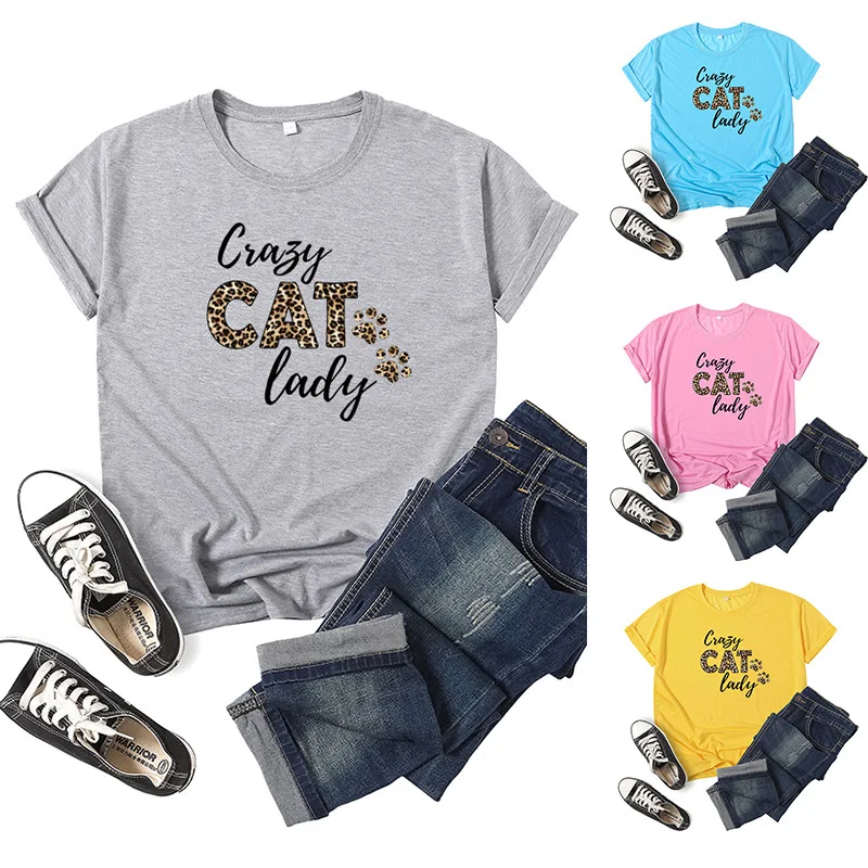 

Crazy Cat Lady Letter Print Women T Shirt Short Sleeve O Neck Loose Women Tshirt Ladies Tee Shirt Tops Clothes Camisetas Mujer