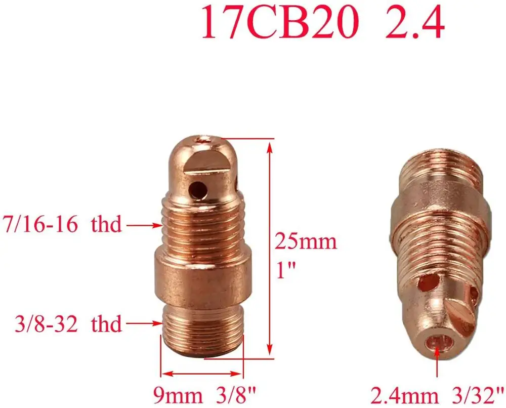 Короткая Цанговая трубка TIG набор разных размеров 17CB20 (0 040 дюйма 1 0 мм) (1/16 6 (3/32 2 4 (1/8