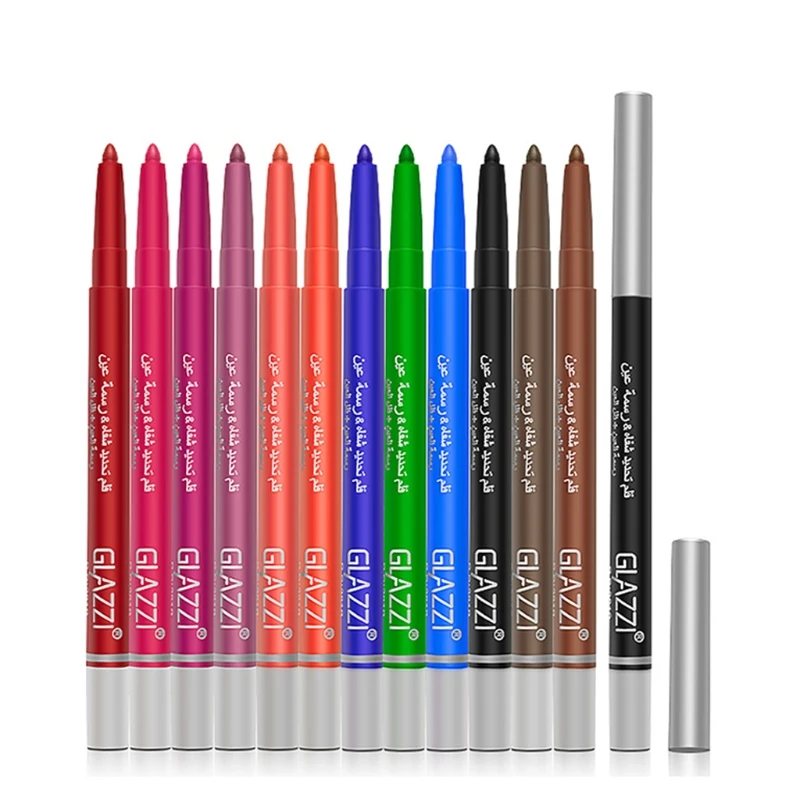 

12 Colors Eyeliner Pen Set Eye Liner Gel Pencil Auto-Rotating Colored Eyeliners Waterproof for Women Girls