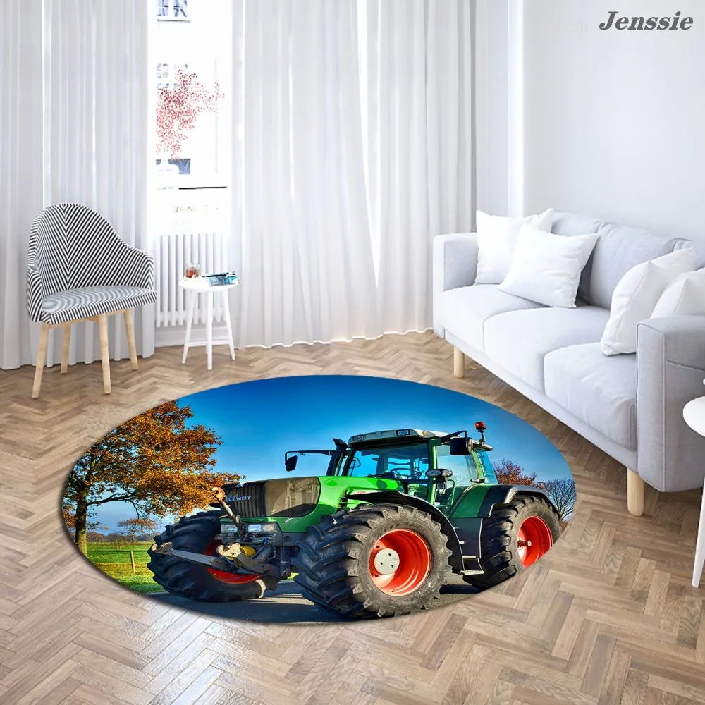 

3D Excavator Truck Print Round Carpet Modern Home Decor Machinery Bulldozer Pattern Floor Rug Bedroom Living Room Anti-slip Mats