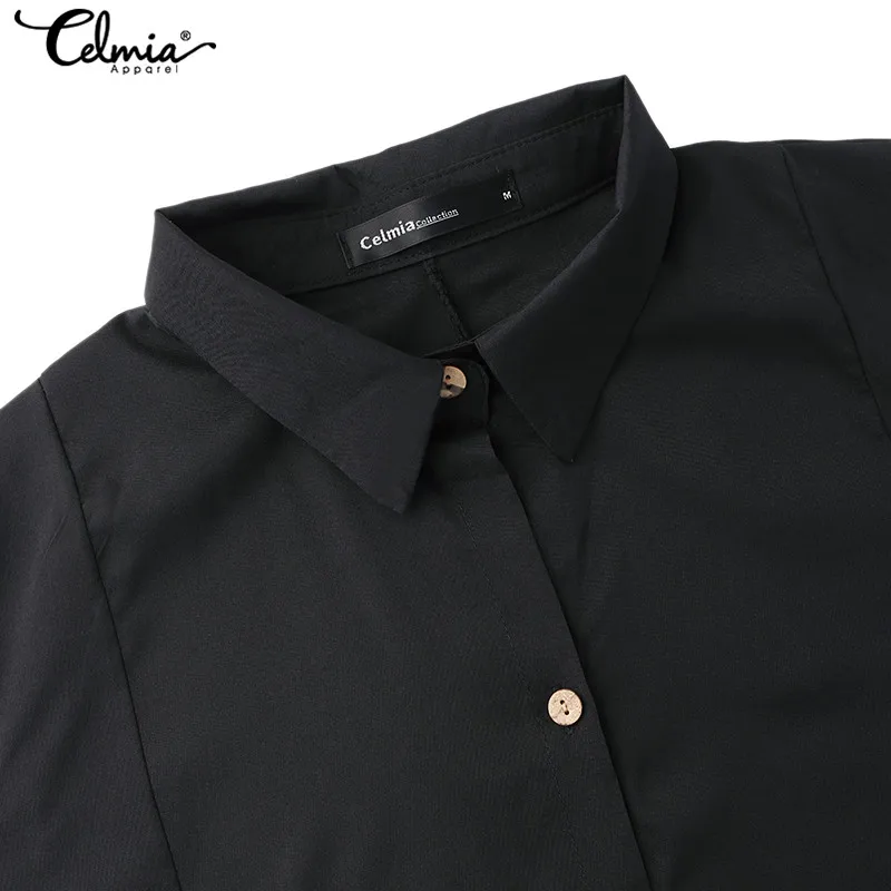 Женская шикарная белая длинная блузка Celmia Летняя асимметричная плиссированная