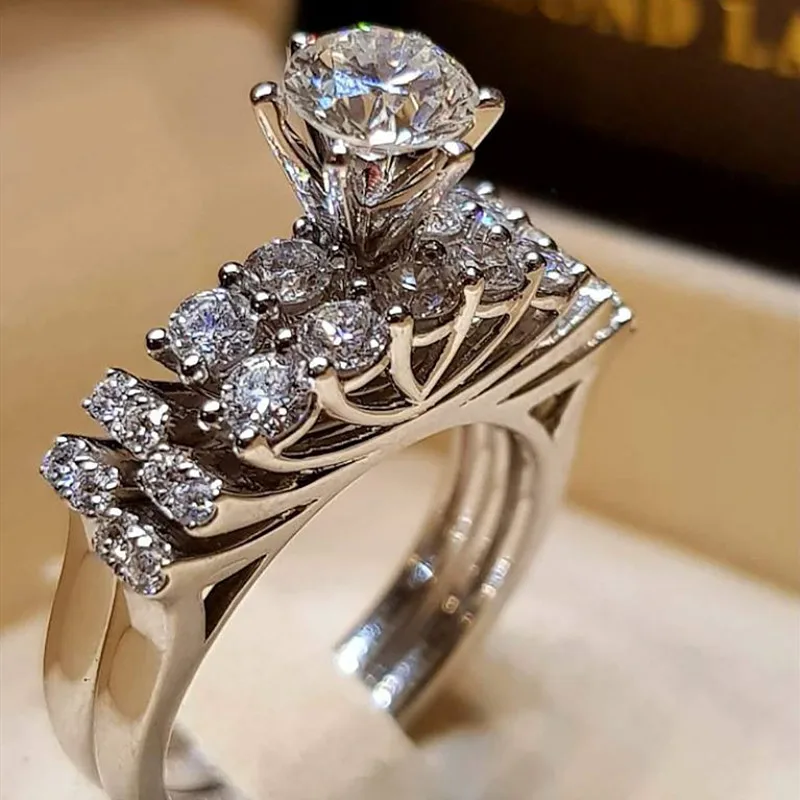 Style4 2 шт., свадебный набор, элегантные кольца для женщин, серебряного цвета, свадебные, Обручальные, модные ювелирные изделия с блестящим цирконием Cubiz, подарок для пары - Цвет основного камня: Style4