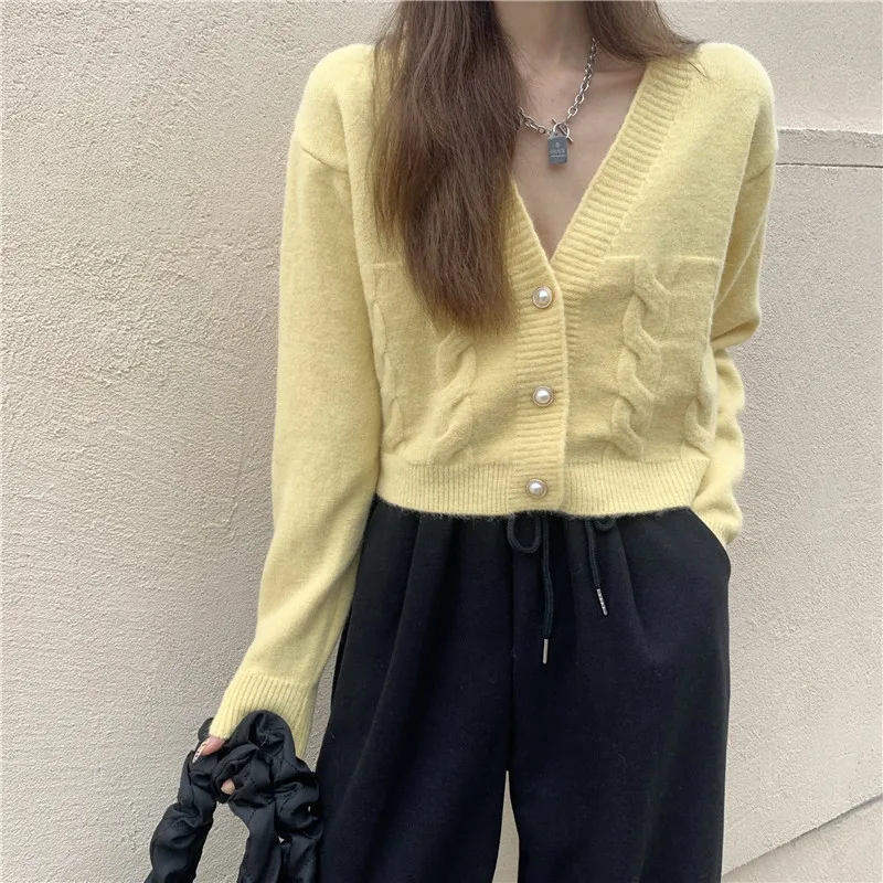 

Spring Twist V-neck Sweater Jacket Women 2021 Autumn Korean Sweater Cardigan Short Knit Cardigan Long-sleeved Knitted Top Jacket