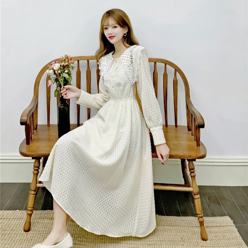 

2022 Autumn White Jacquard Pachwork Lace Sexy Midi Dress Winter Korean Fahsion Solid Office Dress Women Elegant Bodycon Vestidos
