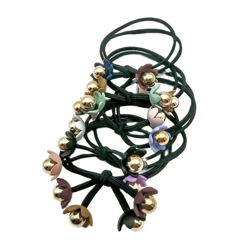 

Lot 5Pcs Knotted Gold Ball FlowerElastic Rubber Bands Tie Rope Headwear Women Girl Ponytail Holder Gum Scrunchy Accessories