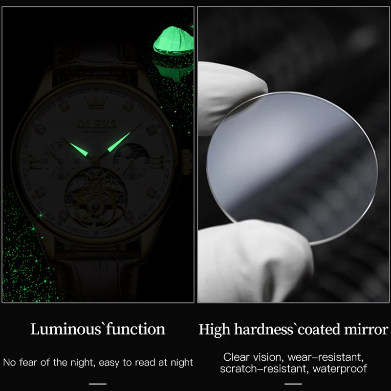 

OLEVS 2021 New Automatic Mechanical Watch Casual Fashion Trend Hollow Flywheel 30M Life Waterproof HD Luminous Couple Watches