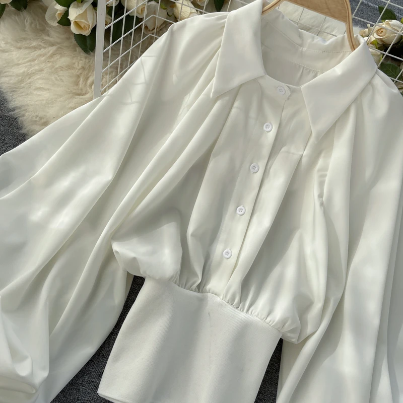 Женская шикарная блузка с рукавами-фонариками и лацканами модная свободная