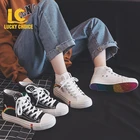 Кеды женские с вулканизированной подошвой, модные кроссовки, плоская подошва, высокие, в стиле ретро, Радуга