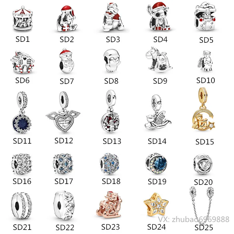 

New Fashion Bear Christmas Hat Christmas series Charm Original Beads Suitable for Original Pandora Ladies Bracelet Jewelry