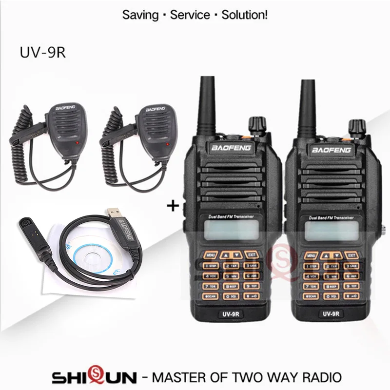 2 шт. UV-9R Baofeng 8 Вт 10 км двухдиапазонный УКВ 136-174 UHF 400-520 МГц IP67 иди и болтай Walkie Talkie “иди и 10 км обновления UV-82 UV-5R UV-XR УФ 9R - Цвет: Add 2 Mic-1 Cable