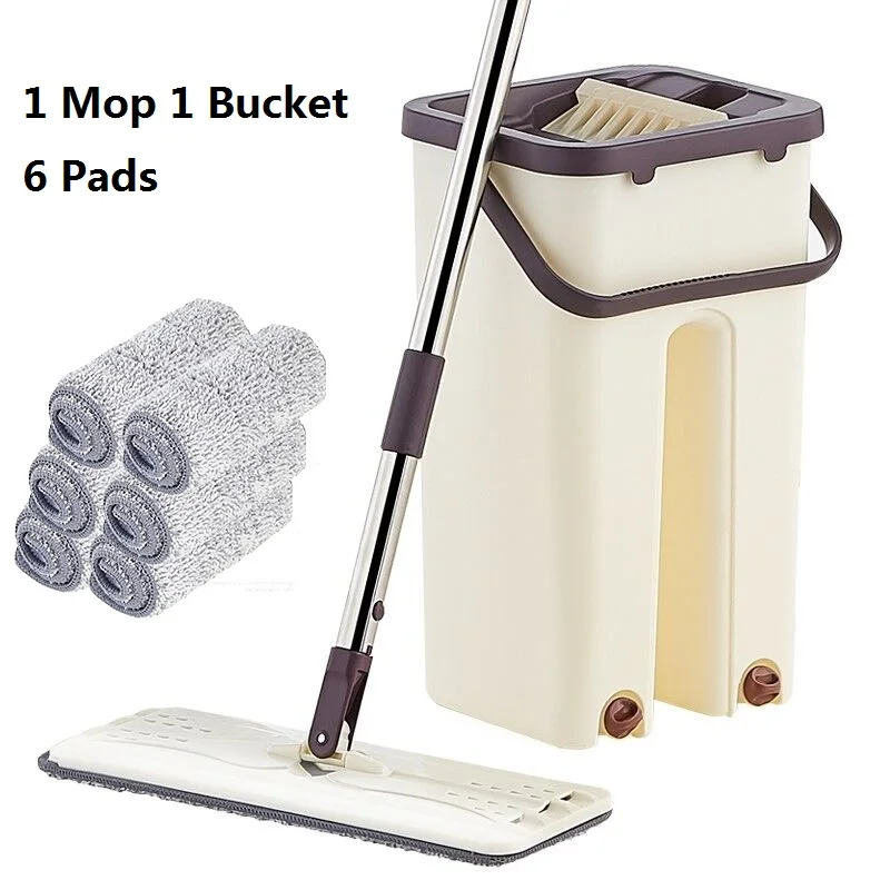 D 1 Mop 6 Pads Свободная от рук отжимная плоская швабра и ведро влажная сухая чистка пол ленивая Швабра вращающийся на 360 градусов с подушечками из микрофибры - Цвет: D 1 Mop 6 Pads