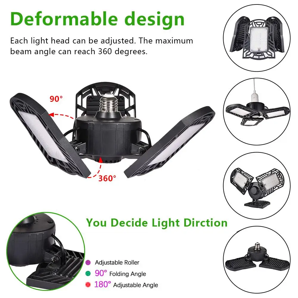 

LED Ceiling Lamp 100w Garage Light WithSensor LED Adjustable Three Lights Waterproof Industrial Light Workshop Lamp Super Bright