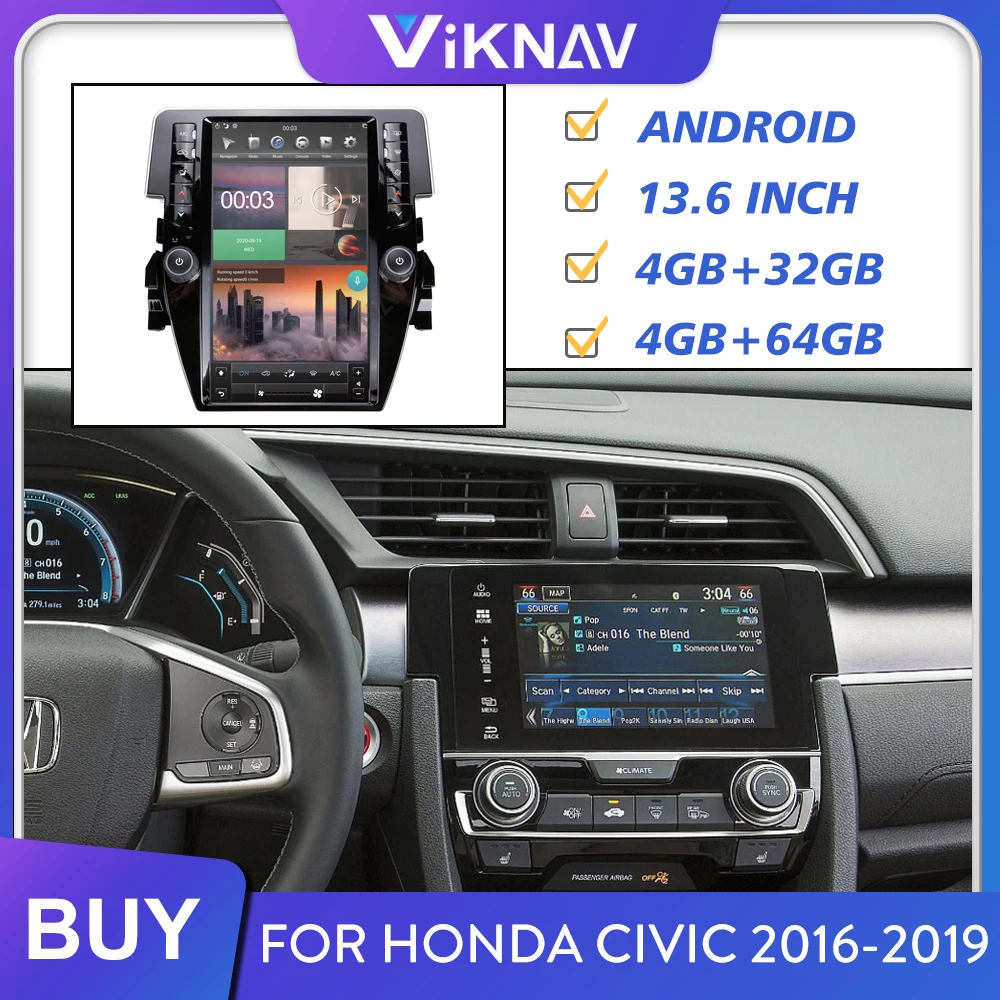 

Автомагнитола 2 Din для Honda Civic 2016 2017 2018 2019 Android вертикальный экран стерео Мультимедийный плеер GPS-навигация головное устройство