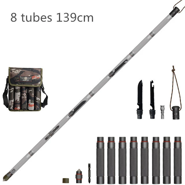 8 tubes 139cm Тактическая ручка для защиты на открытом воздухе, альпеншток, многофункциональные трости для ходьбы, складные треккинговые палки, оборудование для походов - Цвет: 8 tubes 139cm