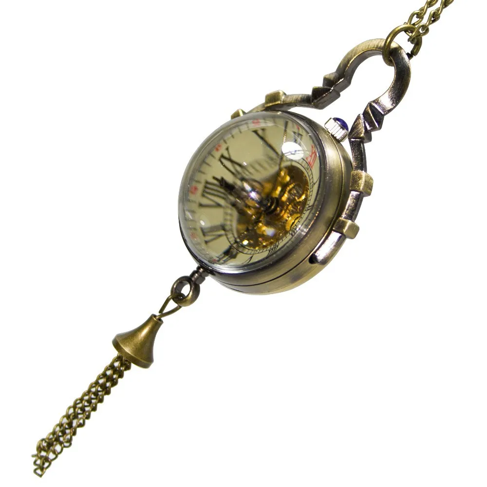 Mini Pendant Crystal Ball Mechanical Pocket Watch Vintage Necklace Men and Women Accessories Clock Fob Chain Gentleman Gift