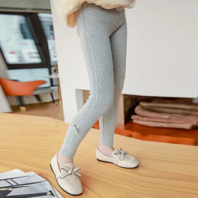 

2021 Spring Girls' Leggings Korean Girl's Thin Casual Pants with Lace Trim and Bow Toddler Cotton Leggings Baby Cute Trousers