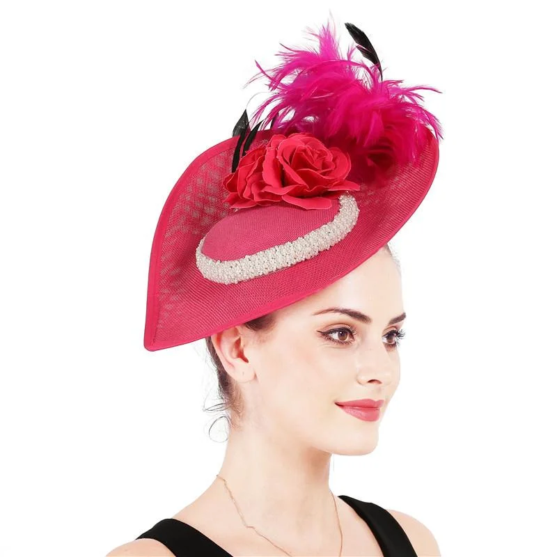 

Hot Pink Mesh Headpiece Hair Clip For Ladie Wedding Headwear Cocktail Fascinator Hat For Women Elegant Hair Accessories Flower
