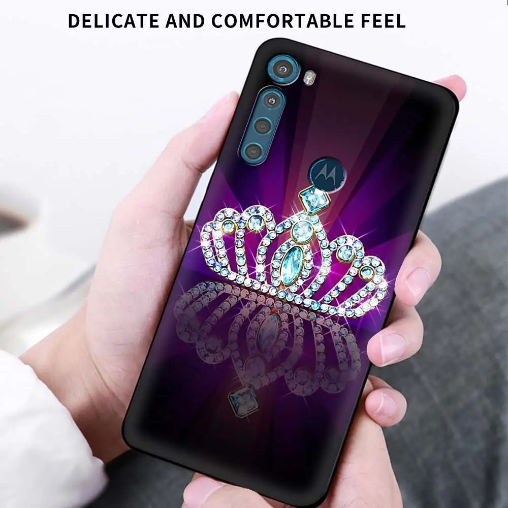 

Phone Case For Motorola One Fusion G9 Play G8 Power Edge Plus E6s G Stylus Black Soft Mobile Cover Crown Diamond