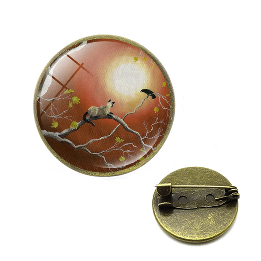 Полная луна броши Черный кот на дереве астрономия брошь Жуткий Хэллоуин природа