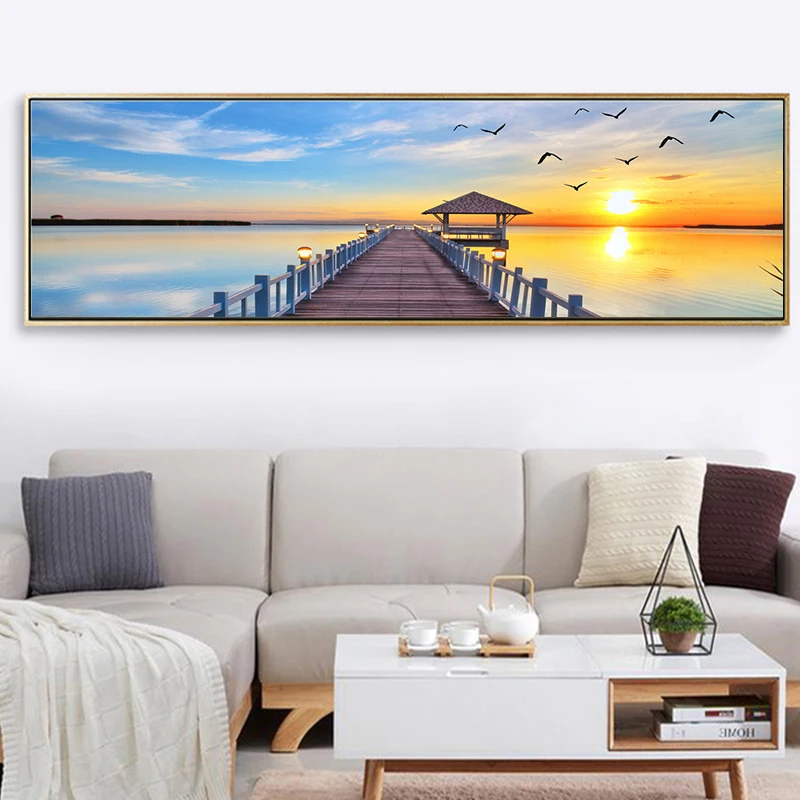 Натуральный Деревянный мост на закате пейзаж холст живопись постеры и принты