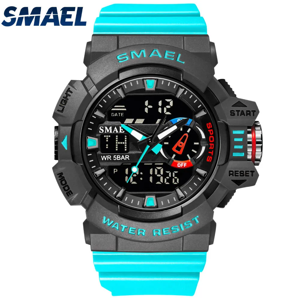 SMAEL Watches For Men 50M Waterproof Clock Alarm reloj hombre Dual Display Wristwatch Quartz Military Watch Sport New 2020