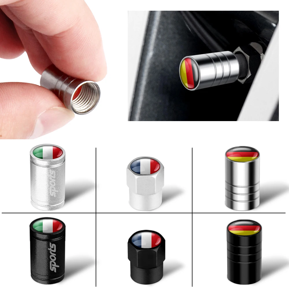 

4Pcs Car Styling Italy France Germany National Flag Emblem Car Metal Alloy Wheel Tire Valves Tyre Air Caps Car Tire Accessories