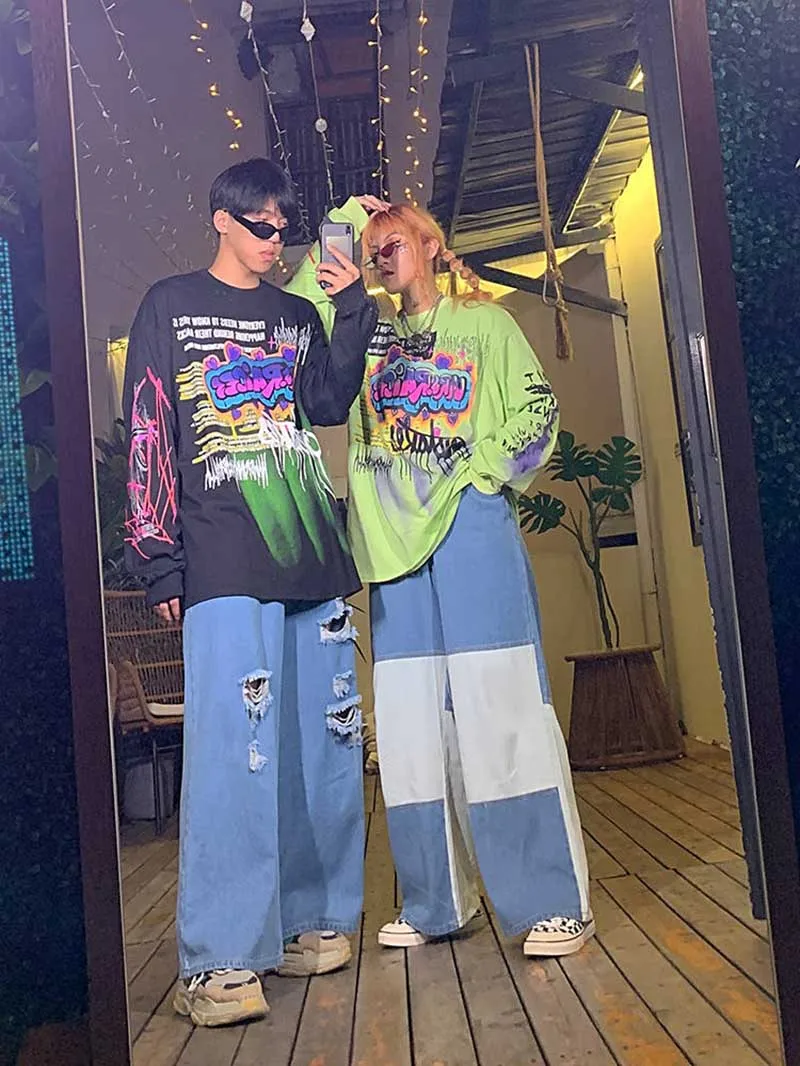 NiceMix, модная Корейская уличная одежда, женские осенние футболки в стиле панк, женские принтованные Футболки с длинным рукавом, повседневная одежда в стиле хип-хоп