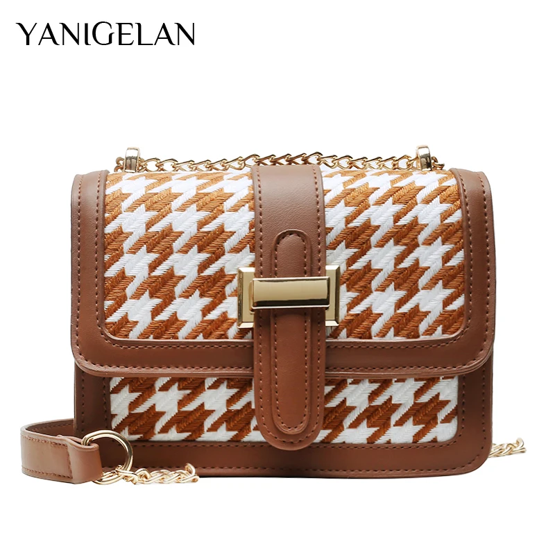 

YANIGELAN Retro Plaid Small Square Package Quality PU Leather Chain Shoulder Messenger Bag Female Fashion Handbags And Purse Sac