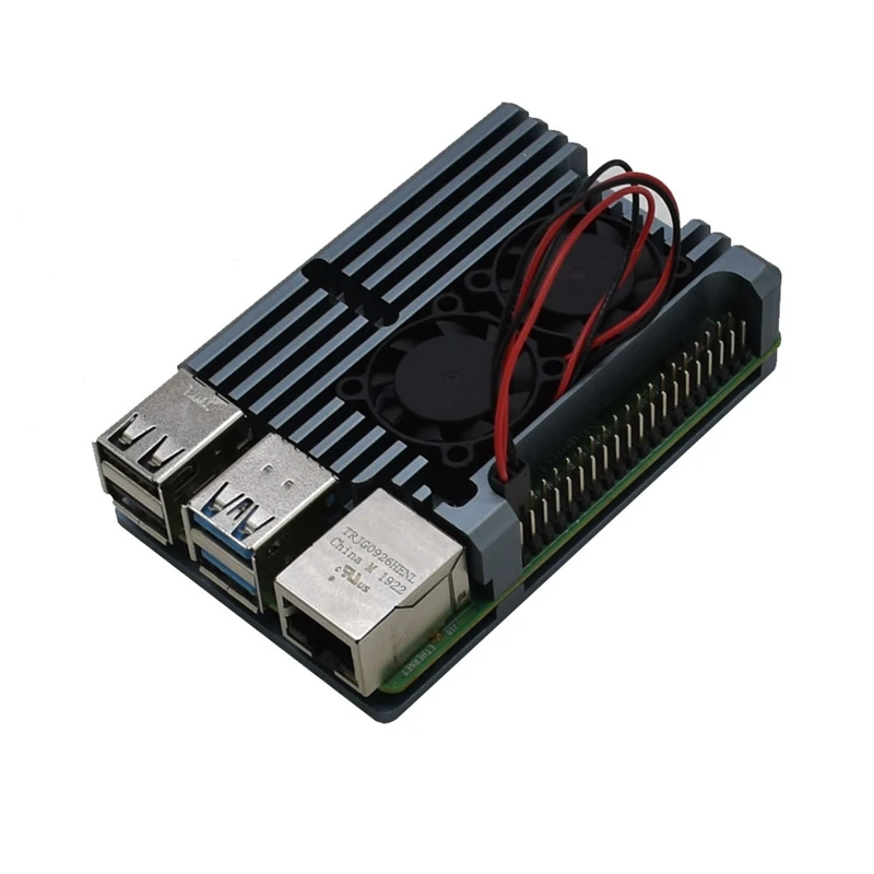 Для Raspberry Pi 4 4B Алюминий чехол Корпус кожух CNC охлаждения P/N: двойной вентилятор для