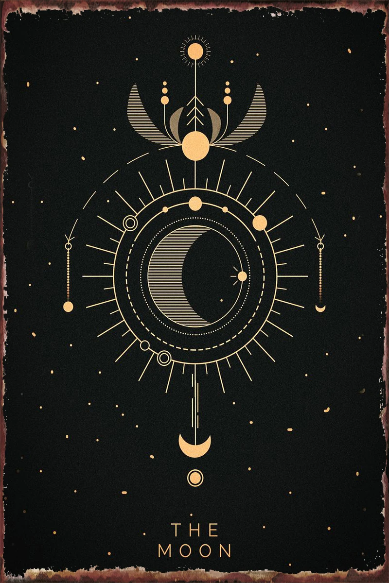 

Золотое украшение Таро Луна в стиле ретро, винтажный металлический знак, жестяные таблички, настенный Декор для дома, клуба, мужской пещеры, ...