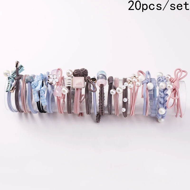 set 17 8/12/16/20/25 шт. Для женщин; обычная блузка для девочек; платье с жемчужинами; резинка для волос, обтянутая тканью; трикотажные резинки для волос хвост держатель повязки для волос аксессуары для волос комплект - Цвет: set 17