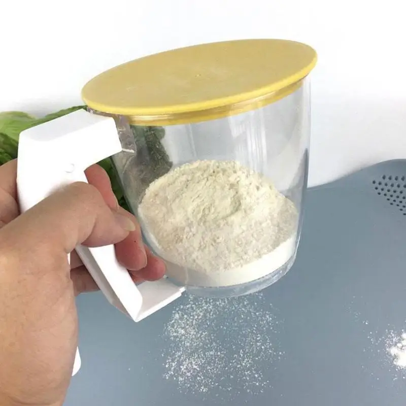 

Hand Fine Held Flour Sifter Creative Push Cup Shape Baking Powder Flour Sieve Mesh Plastic Kitchen Tools