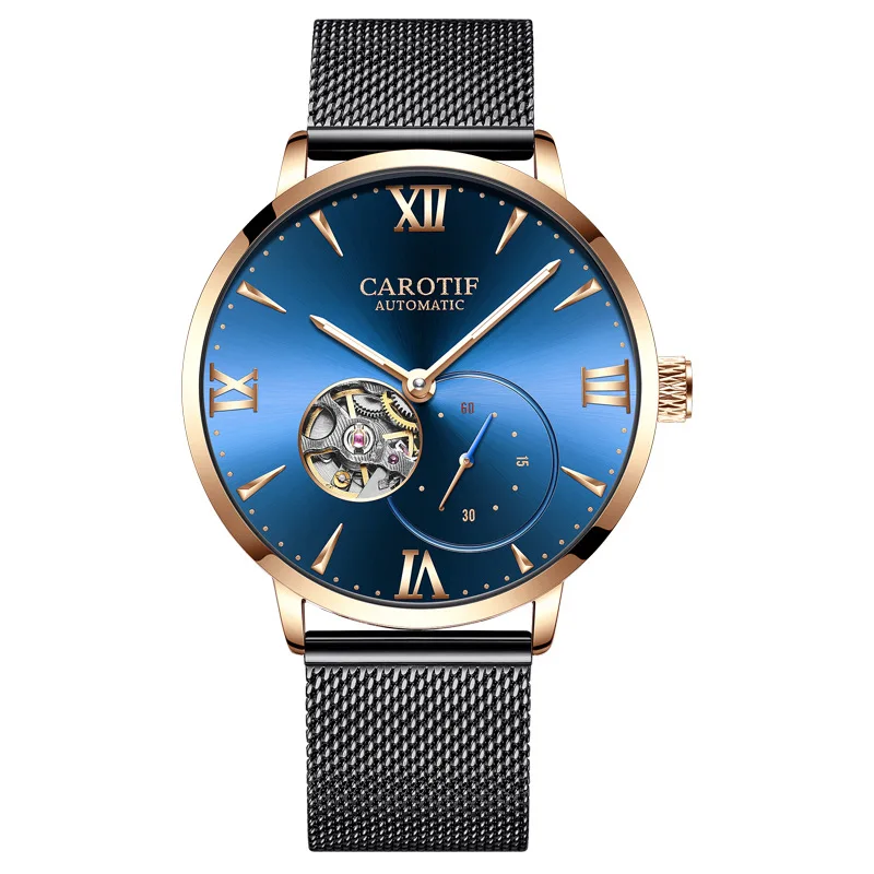 Homens de Negócios Tourbillon à Prova Carotif Mecânico Automático Relógio Jóias Fivela Liga Dwaterproof Água Moda Masculino Redondo