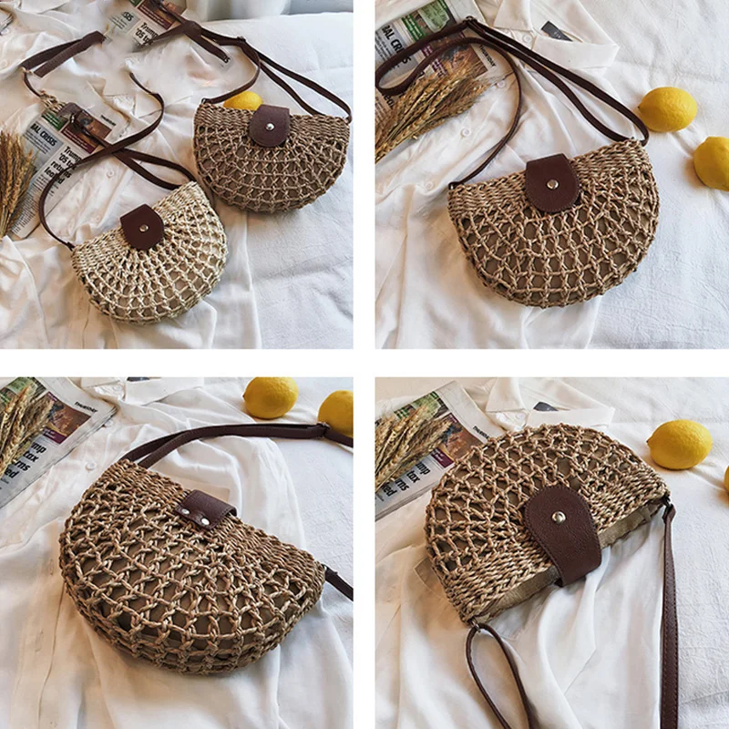 

Handmade Rattan Woven Straw Bag Summer Beach Bag for Women 2021 Bohemia Messenger Crossbody Bags For Girls Daily Purse