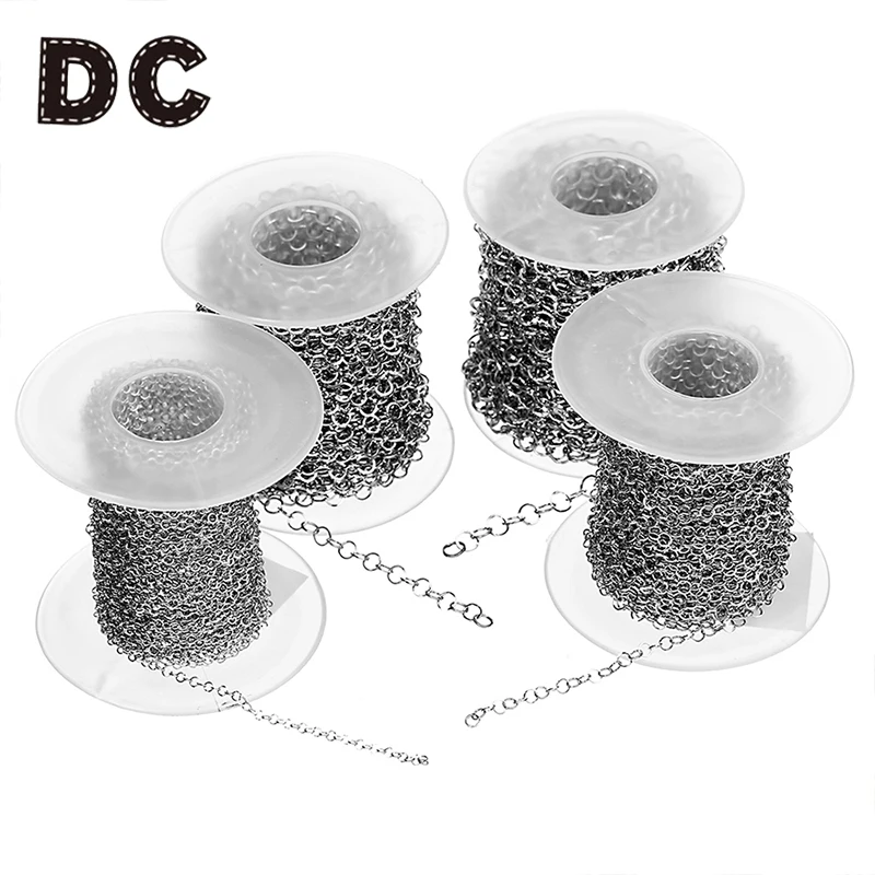 

Ciseng 10 Yards/Roll 2mm 3mm 4mm 5mm Width Metal O Chains Silver Tone Stainless Steel Link Chain for Necklaces Jewelry Making