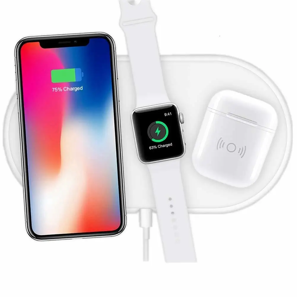 10 Вт быстрая Беспроводная зарядная док-станция для iPhone X XS Max XR AirPower 3 в 1 Qi Беспроводная зарядная панель для Apple Watch 4 3 2