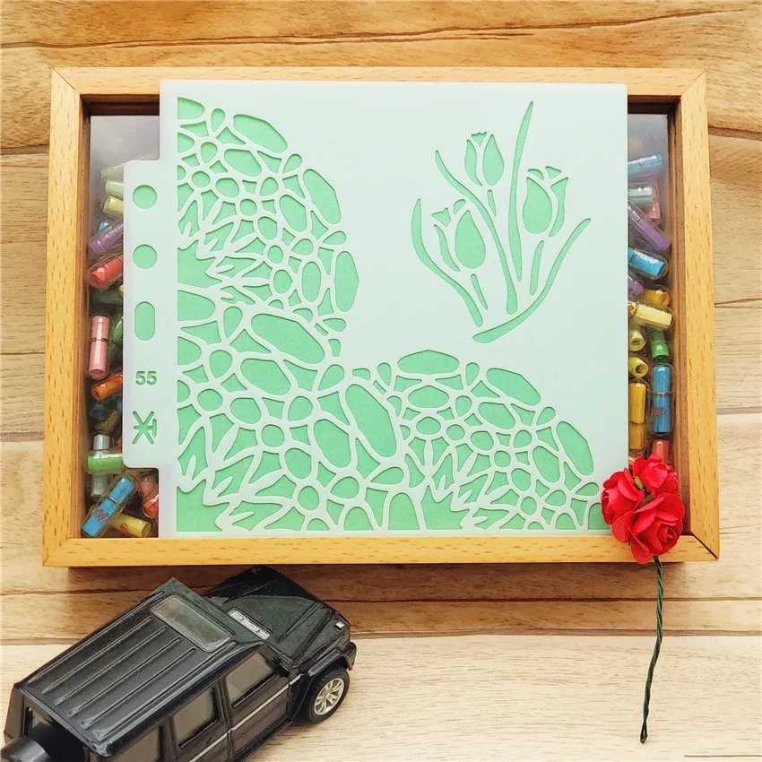 13x14cm Flowerbeds Scrapbook Stencils Spray Plastic Mold Shield DIY Cake Hollow Embellishment Printing Lace Ruler Valentine | Дом и сад