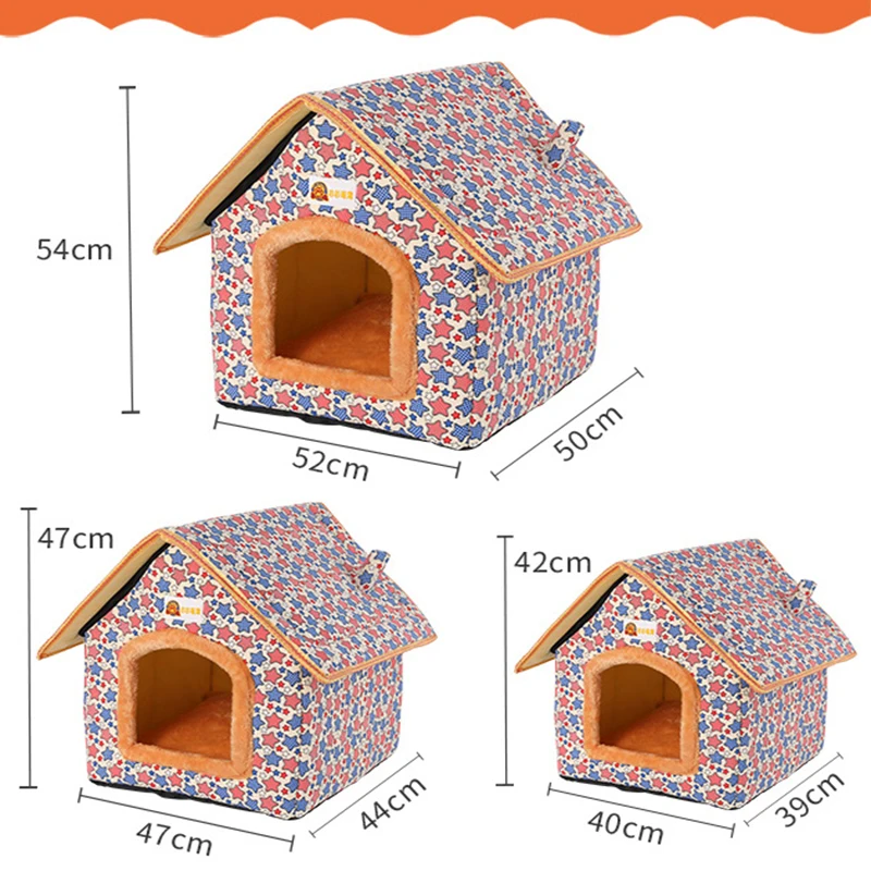 

Pet Bed House Cute Print Dog Cushion Foldable Soft Sofa Comfortable Dogs Kennel Winter Warm Cats House Pets Sleeping Supplies