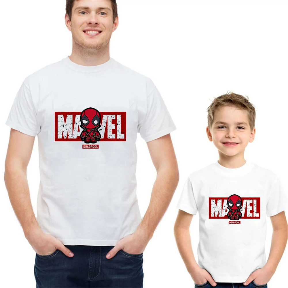 

Marvel Deadpool T-Shirt Family Matching Outfits Father and Son Clothes Cute Cartoon Summer Short Sleeve Trend Family Look Tops