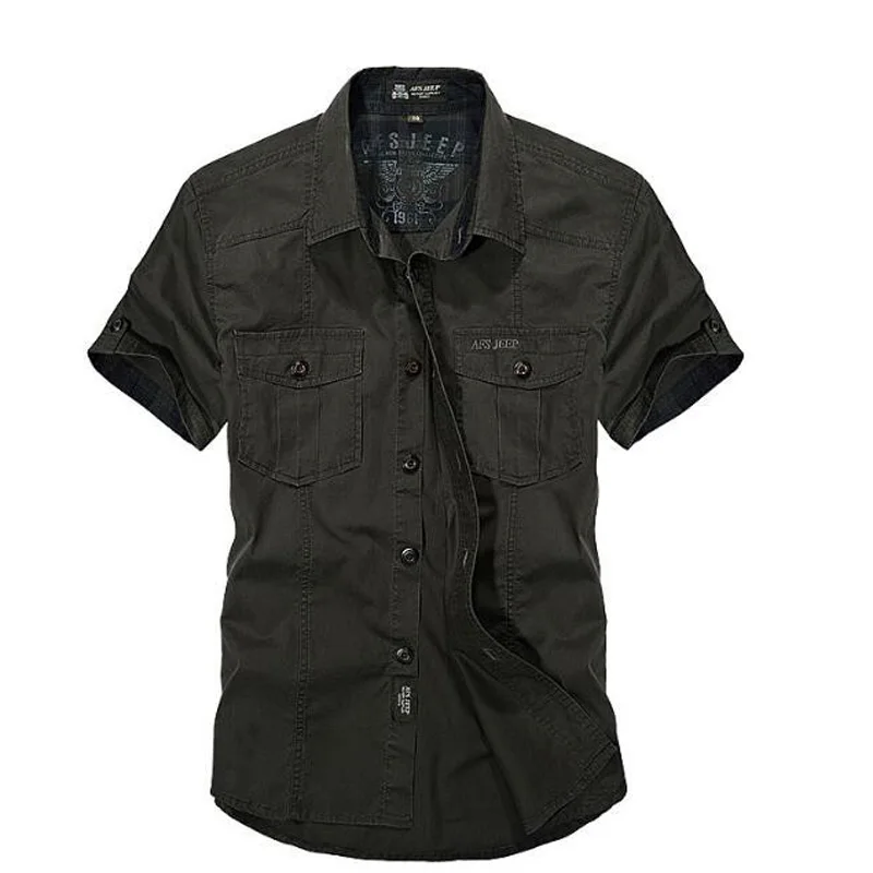 

AFS ZDJP Men 2018 New Summer Men's Solid Military Short Sleeves Shirts Cotton Breathable Chemise homme Loose Army Shirt